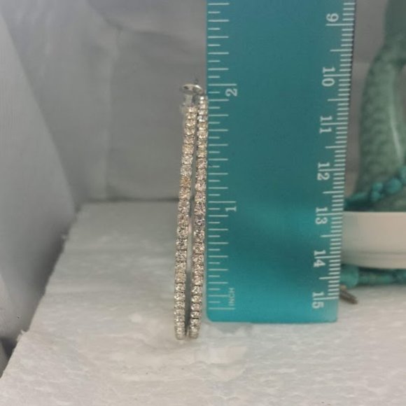 Extra Large Hoop Earrings Silver Rhinestones Large Statement Earrings - Picture 8 of 9